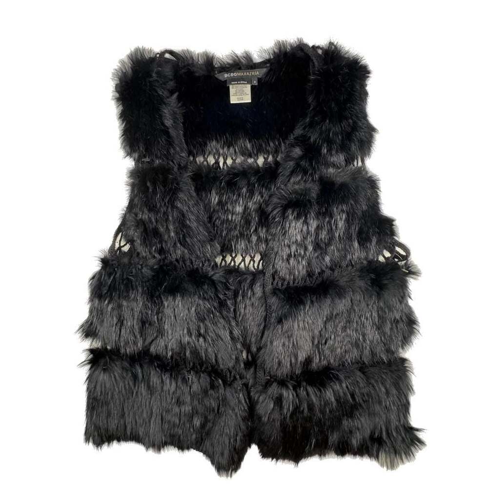 BCBG Max Azria Black Lapin Fur Vest Sleeveless Jacket Gillet size M
